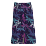 Trippy Dragonfly Pattern Print Cotton Front Slit Maxi Skirt