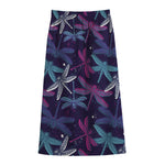 Trippy Dragonfly Pattern Print Cotton Front Slit Maxi Skirt