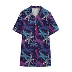 Trippy Dragonfly Pattern Print Cotton Hawaiian Shirt