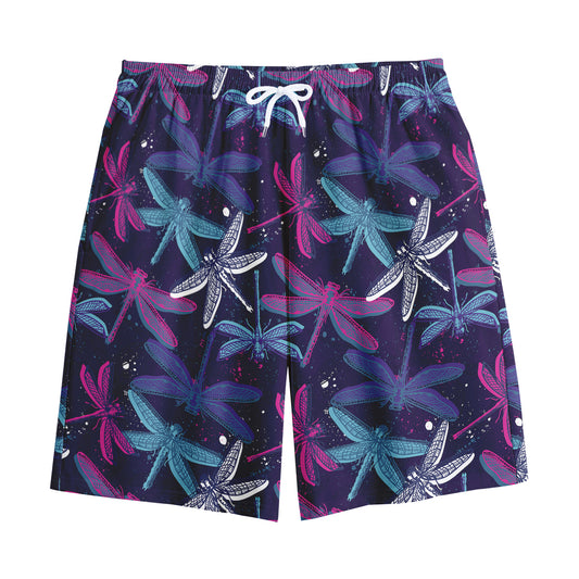 Trippy Dragonfly Pattern Print Cotton Shorts