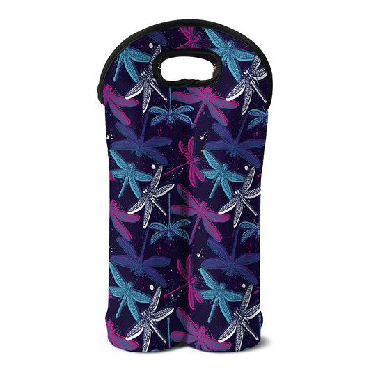 Trippy Dragonfly Pattern Print Double Neoprene Wine Tote