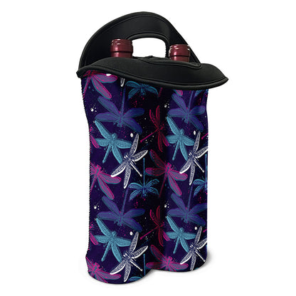 Trippy Dragonfly Pattern Print Double Neoprene Wine Tote