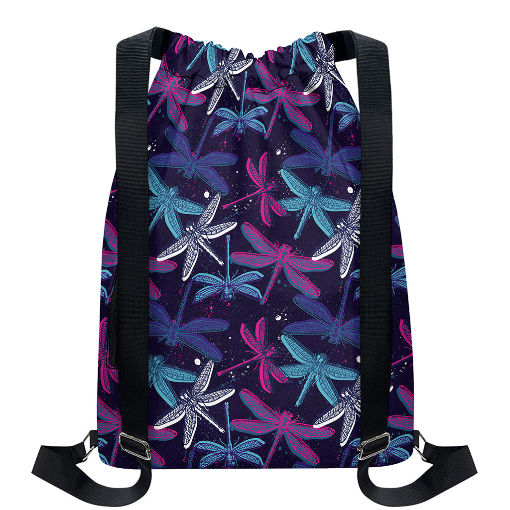 Trippy Dragonfly Pattern Print Drawstring Backpack