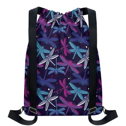 Trippy Dragonfly Pattern Print Drawstring Backpack