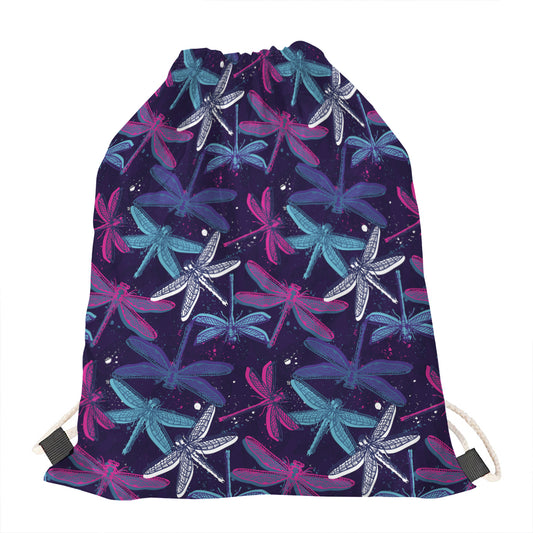 Trippy Dragonfly Pattern Print Drawstring Bag