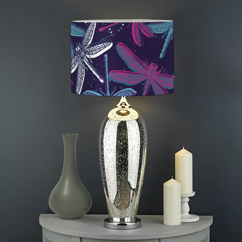 Trippy Dragonfly Pattern Print Drum Lamp Shade