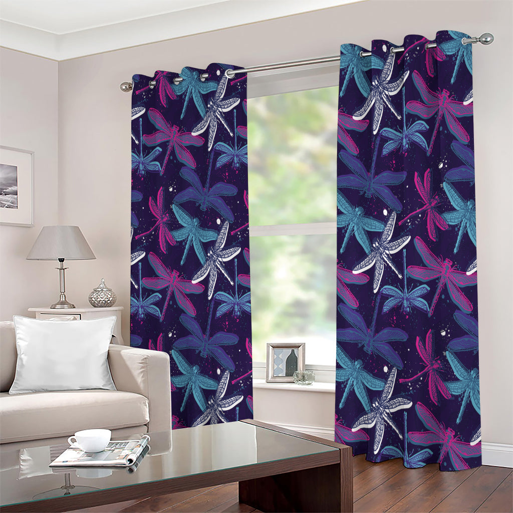 Trippy Dragonfly Pattern Print Extra Wide Grommet Curtains