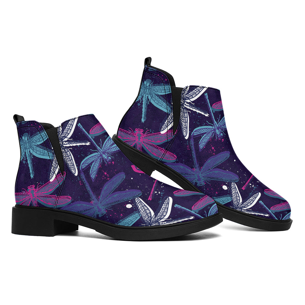 Trippy Dragonfly Pattern Print Flat Ankle Boots