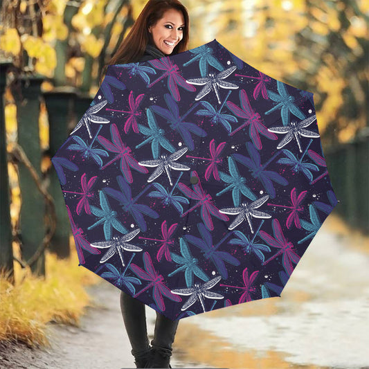 Trippy Dragonfly Pattern Print Foldable Umbrella
