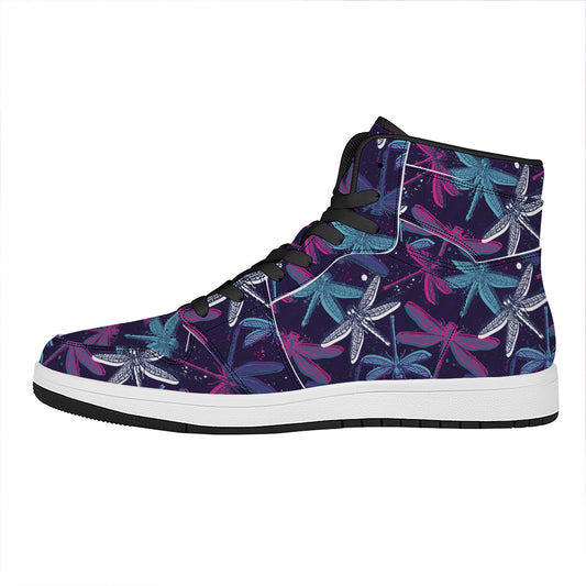 Trippy Dragonfly Pattern Print High Top Leather Sneakers