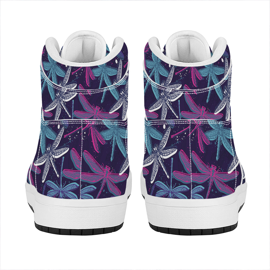 Trippy Dragonfly Pattern Print High Top Leather Sneakers