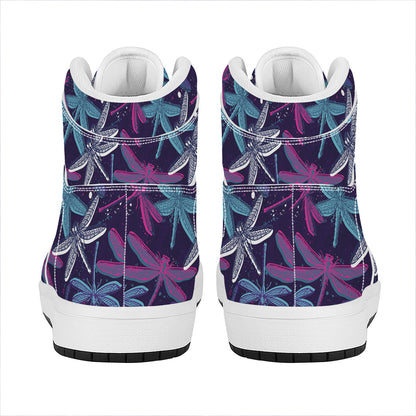 Trippy Dragonfly Pattern Print High Top Leather Sneakers