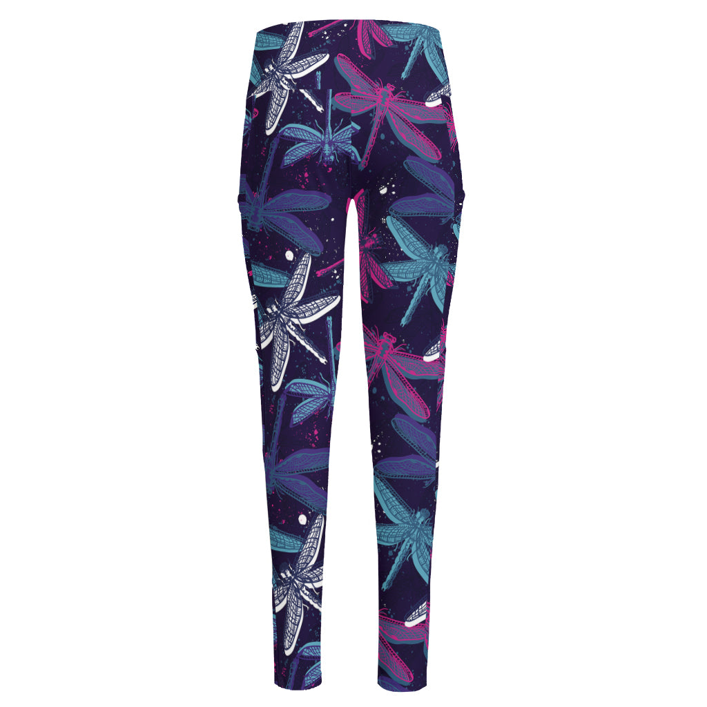 Trippy Dragonfly Pattern Print High-Waisted Pocket Leggings