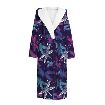 Trippy Dragonfly Pattern Print Hooded Bathrobe
