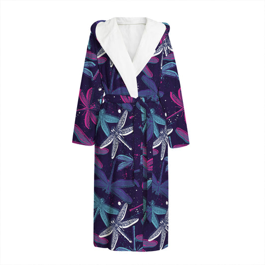 Trippy Dragonfly Pattern Print Hooded Bathrobe