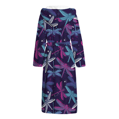 Trippy Dragonfly Pattern Print Hooded Bathrobe