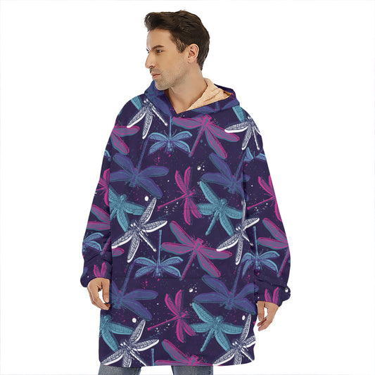 Trippy Dragonfly Pattern Print Hoodie Blanket