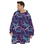 Trippy Dragonfly Pattern Print Hoodie Blanket