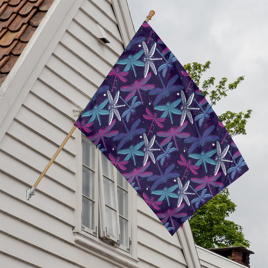 Trippy Dragonfly Pattern Print House Flag