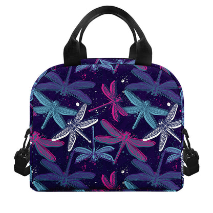 Trippy Dragonfly Pattern Print Insulated Lunch Bag