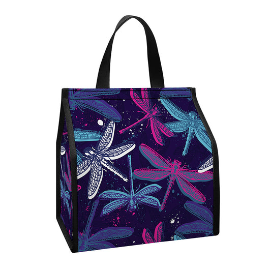 Trippy Dragonfly Pattern Print Insulated Lunch Tote