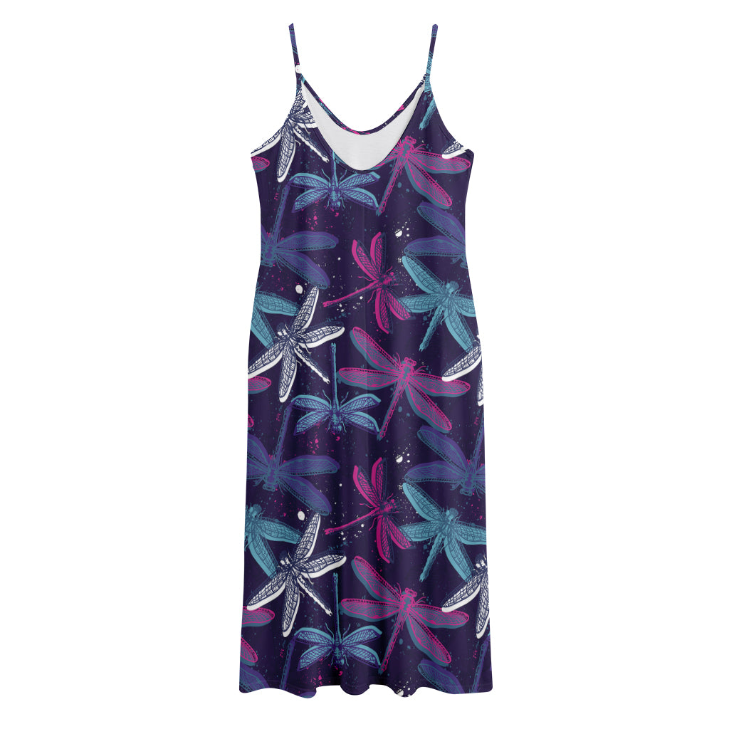Trippy Dragonfly Pattern Print Jersey Midi Cami Dress