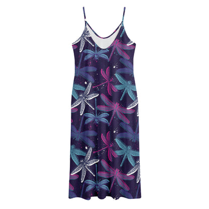 Trippy Dragonfly Pattern Print Jersey Midi Cami Dress