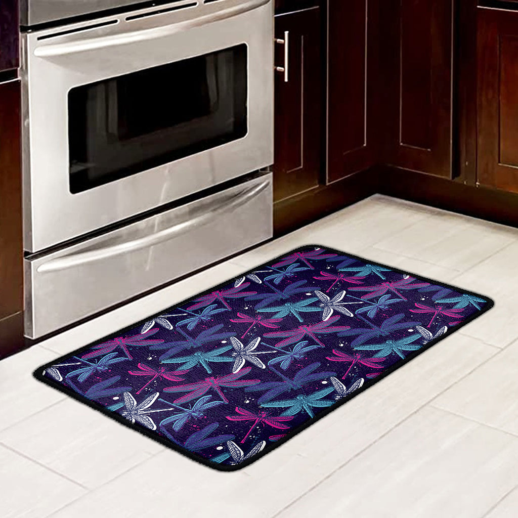 Trippy Dragonfly Pattern Print Kitchen Mat