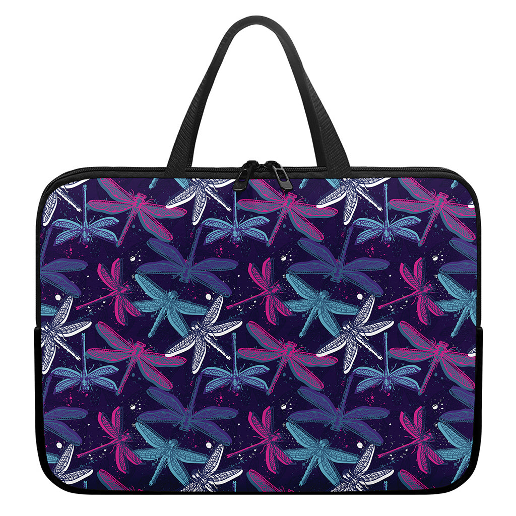 Trippy Dragonfly Pattern Print Laptop Sleeve With Handle