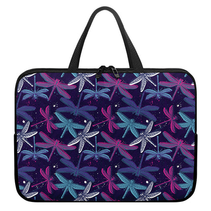 Trippy Dragonfly Pattern Print Laptop Sleeve With Handle