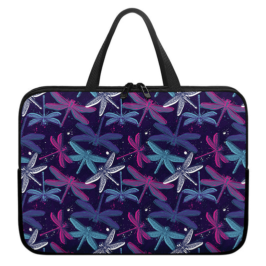 Trippy Dragonfly Pattern Print Laptop Sleeve With Handle