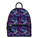 Trippy Dragonfly Pattern Print Leather Backpack