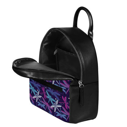 Trippy Dragonfly Pattern Print Leather Backpack