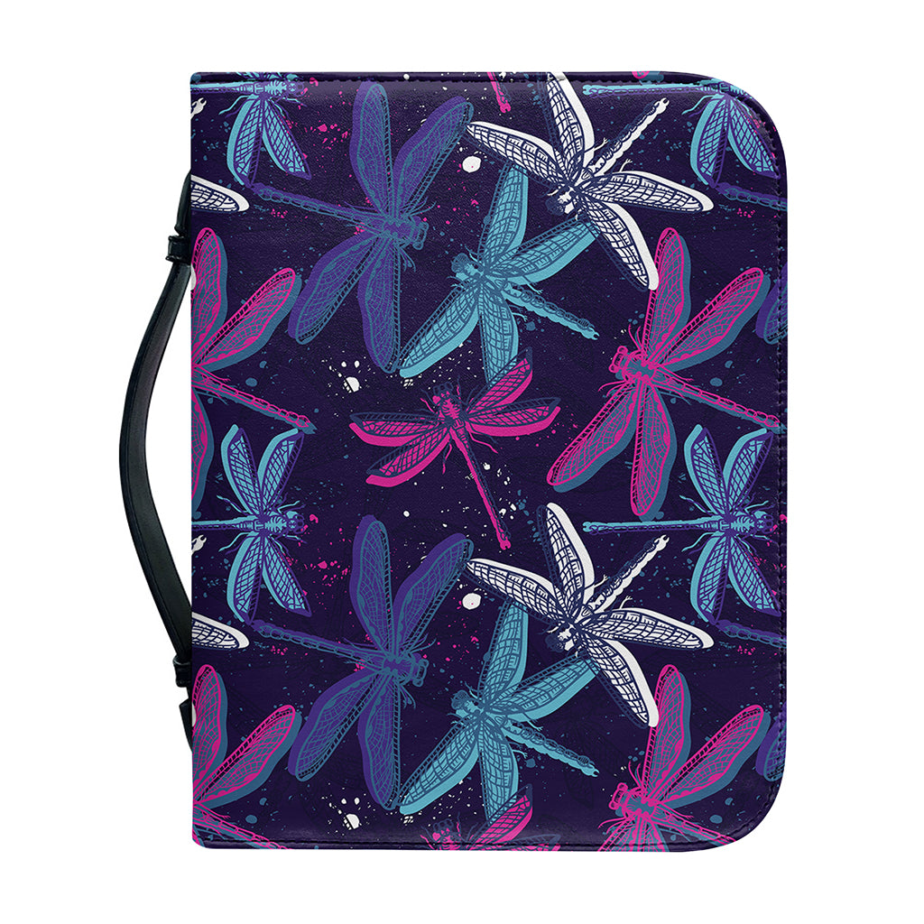 Trippy Dragonfly Pattern Print Leather Bible Cover