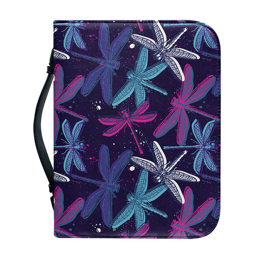 Trippy Dragonfly Pattern Print Leather Bible Cover