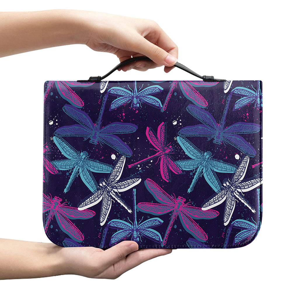 Trippy Dragonfly Pattern Print Leather Bible Cover