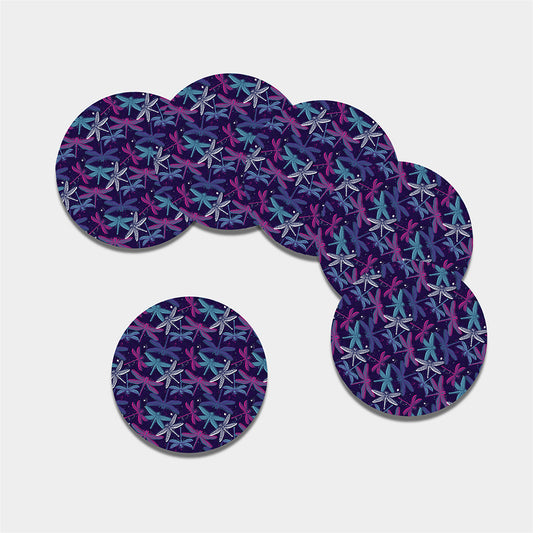 Trippy Dragonfly Pattern Print Leather Coaster Set
