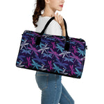 Trippy Dragonfly Pattern Print Leather Duffle Bag