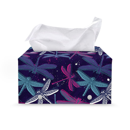 Trippy Dragonfly Pattern Print Leather Tissue Box Cover