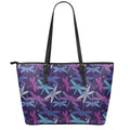 Trippy Dragonfly Pattern Print Leather Tote Bag With Zipper