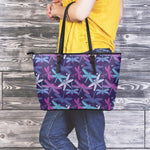 Trippy Dragonfly Pattern Print Leather Tote Bag