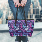 Trippy Dragonfly Pattern Print Leather Tote Bag