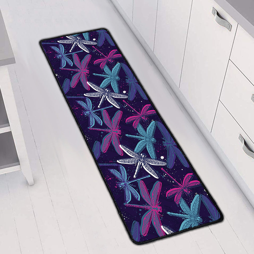 Trippy Dragonfly Pattern Print Long Kitchen Mat