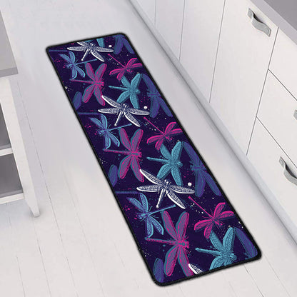 Trippy Dragonfly Pattern Print Long Kitchen Mat
