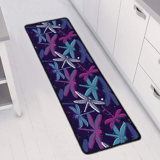 Trippy Dragonfly Pattern Print Long Kitchen Mat