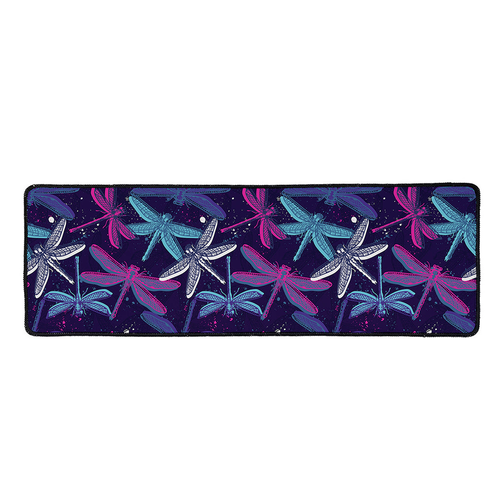 Trippy Dragonfly Pattern Print Long Kitchen Mat