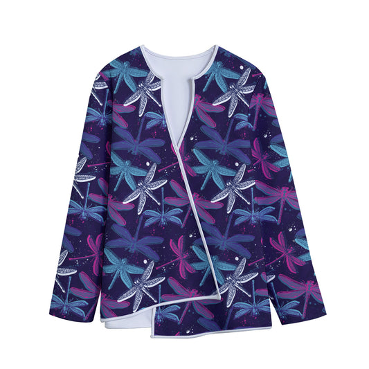 Trippy Dragonfly Pattern Print Long Sleeve Short Coat
