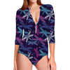 Trippy Dragonfly Pattern Print Long Sleeve Swimsuit