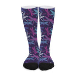 Trippy Dragonfly Pattern Print Long Socks