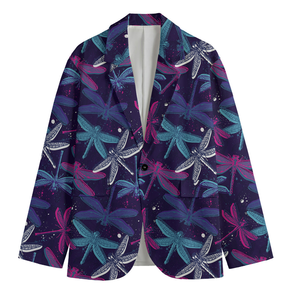 Trippy Dragonfly Pattern Print Men's Blazer